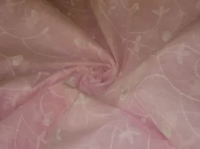 100 % Cotton organdy fabric embroidered pink colour w/white machine embroidered 44" wide[959]