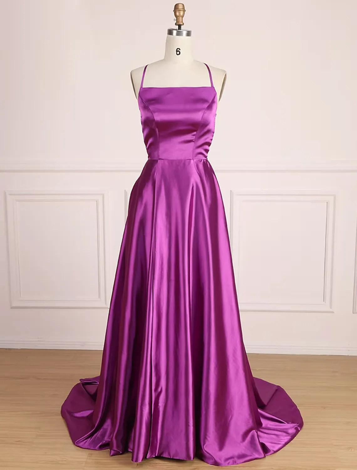 A-Line Prom Dresses Minimalist Dress Party Wear Sweep / Brush Train Sleeveless Spaghetti Strap Satin with Pleats Slit