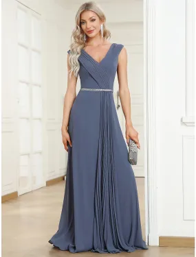 A-Line Wedding Guest Dresses Minimalist Dress Formal Floor Length Sleeveless V Neck Chiffon with Pleats