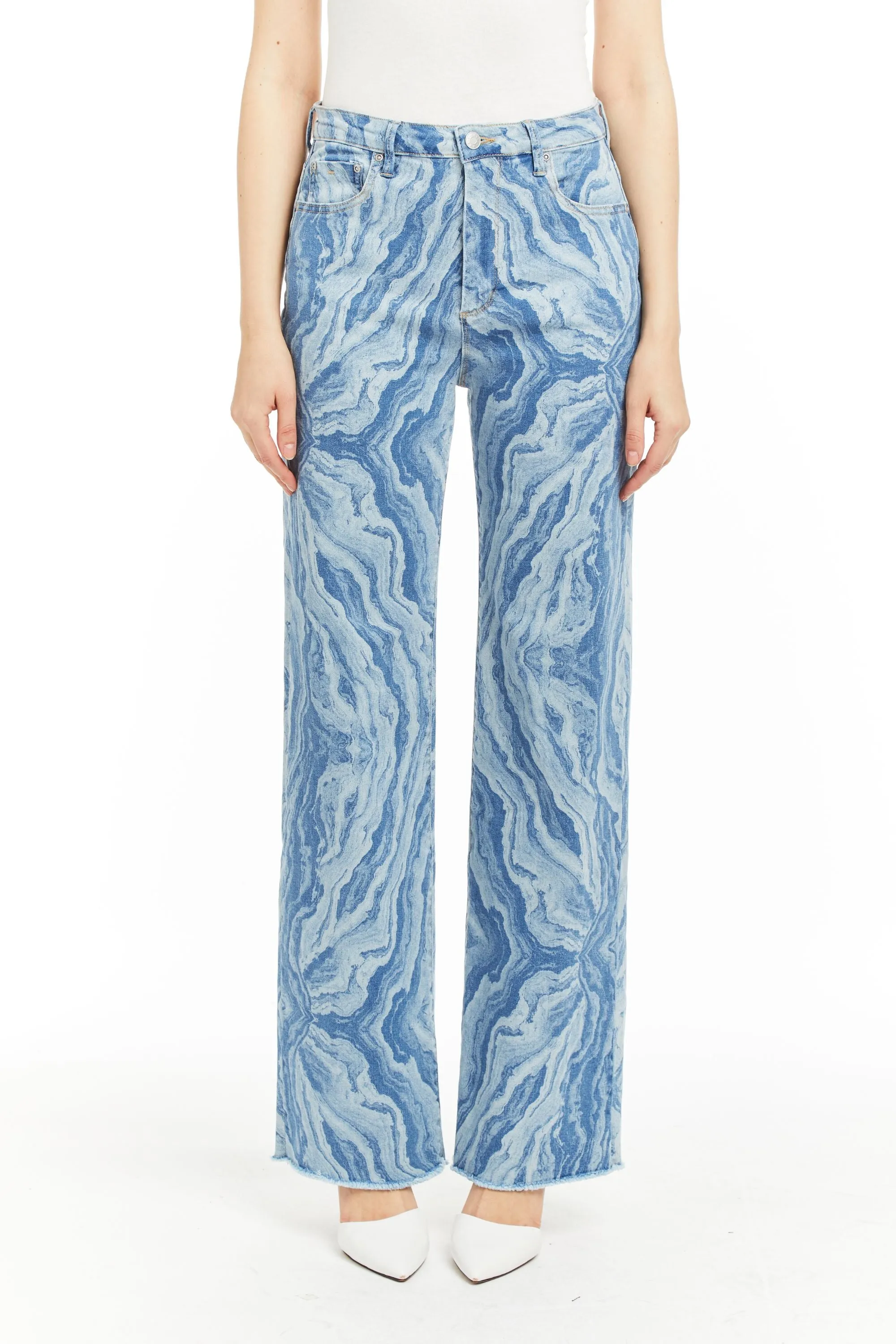 Alice - Marble Printed Straight Leg With Fray Hem