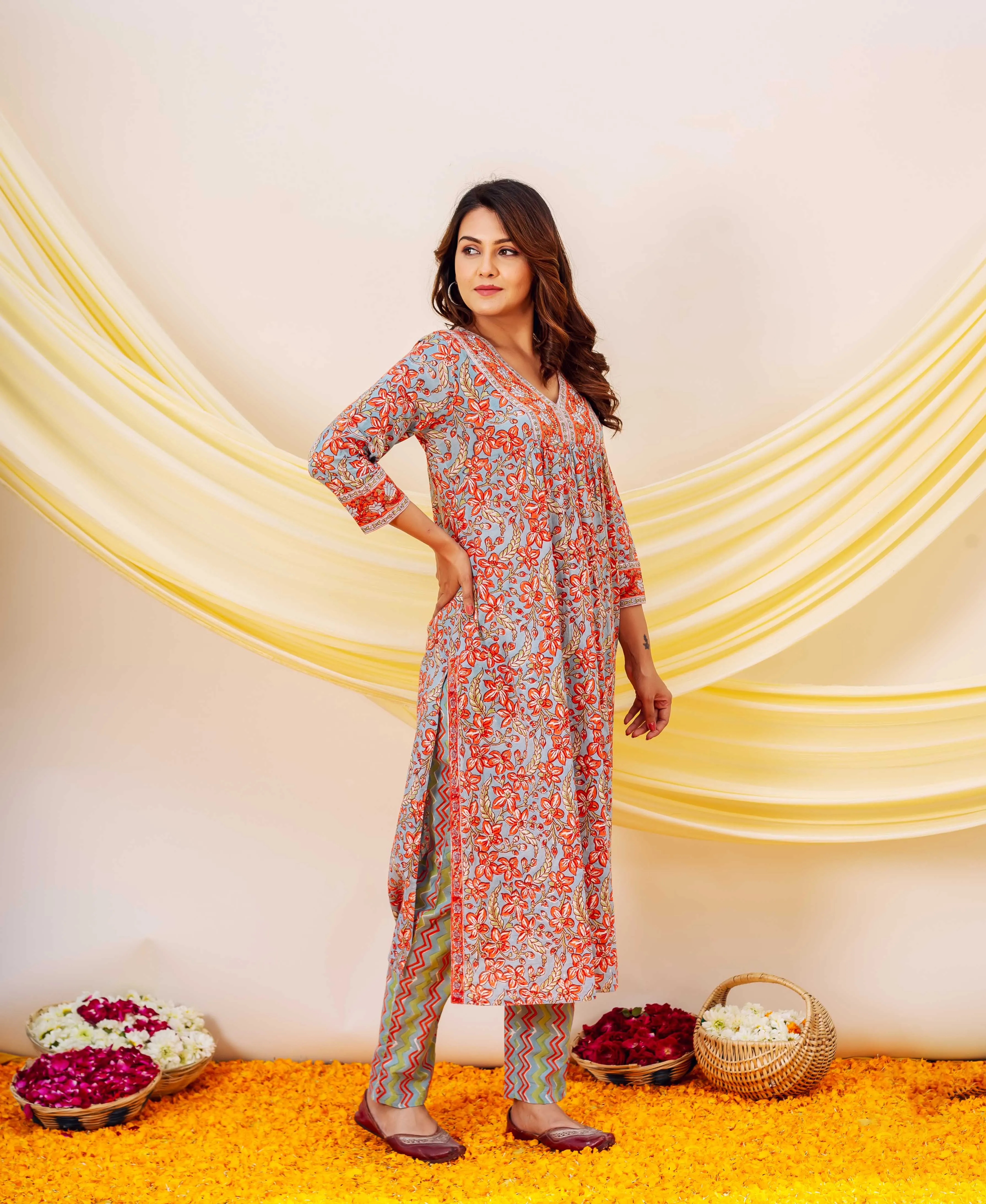 Anouk Cotton Hand Block Printed Kurta