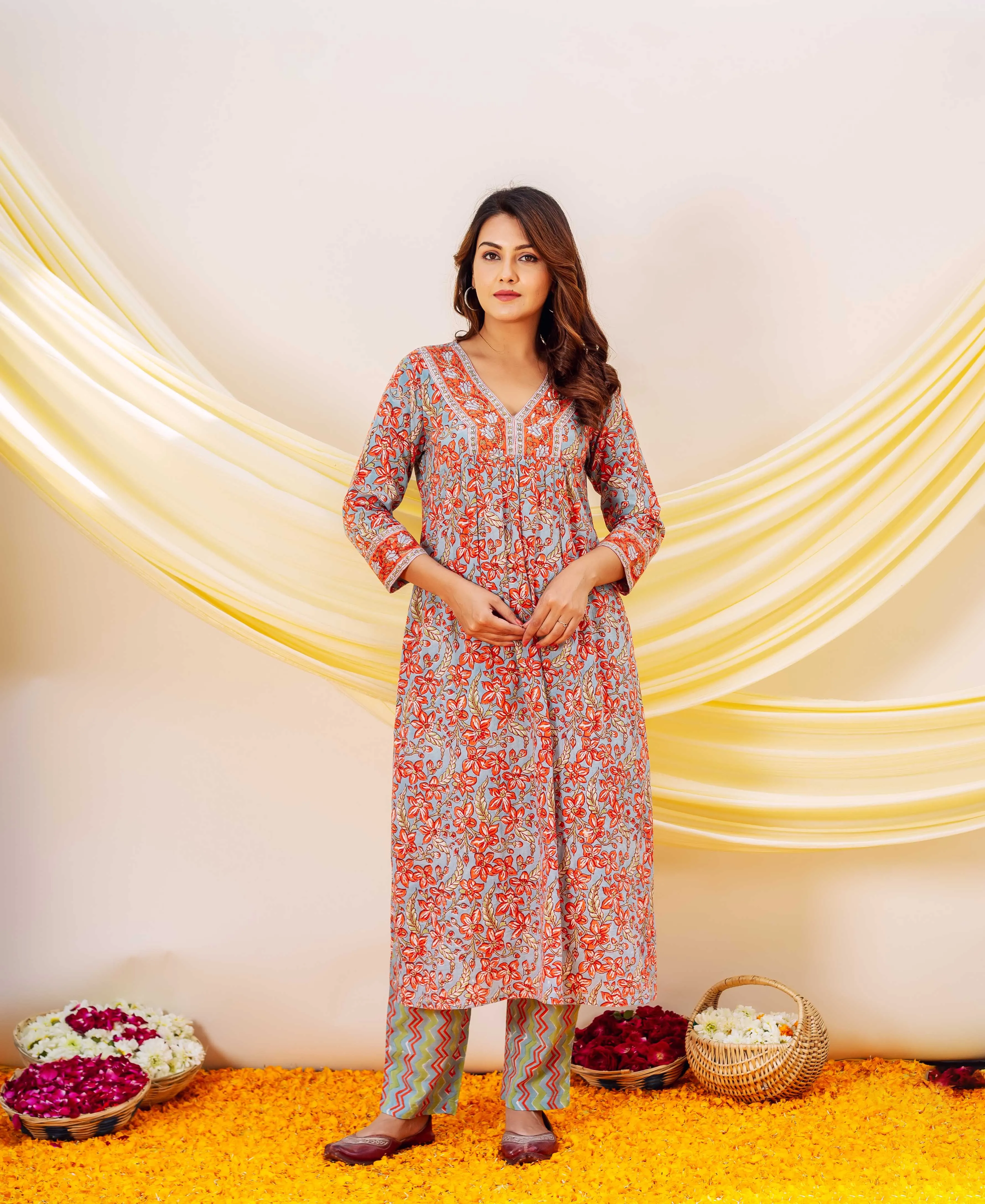 Anouk Cotton Hand Block Printed Kurta