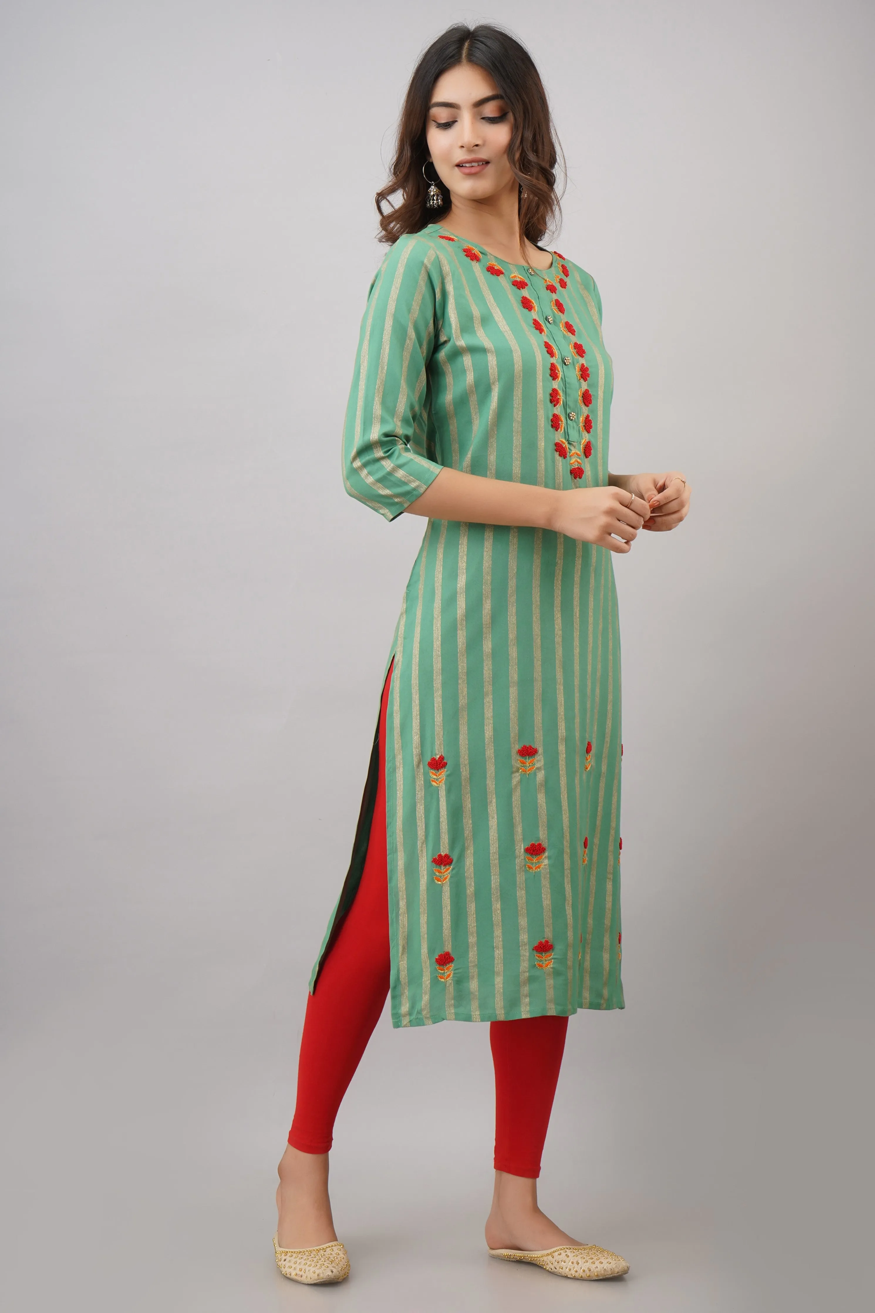 Aqua Green Rayon Straight Womens Kurta