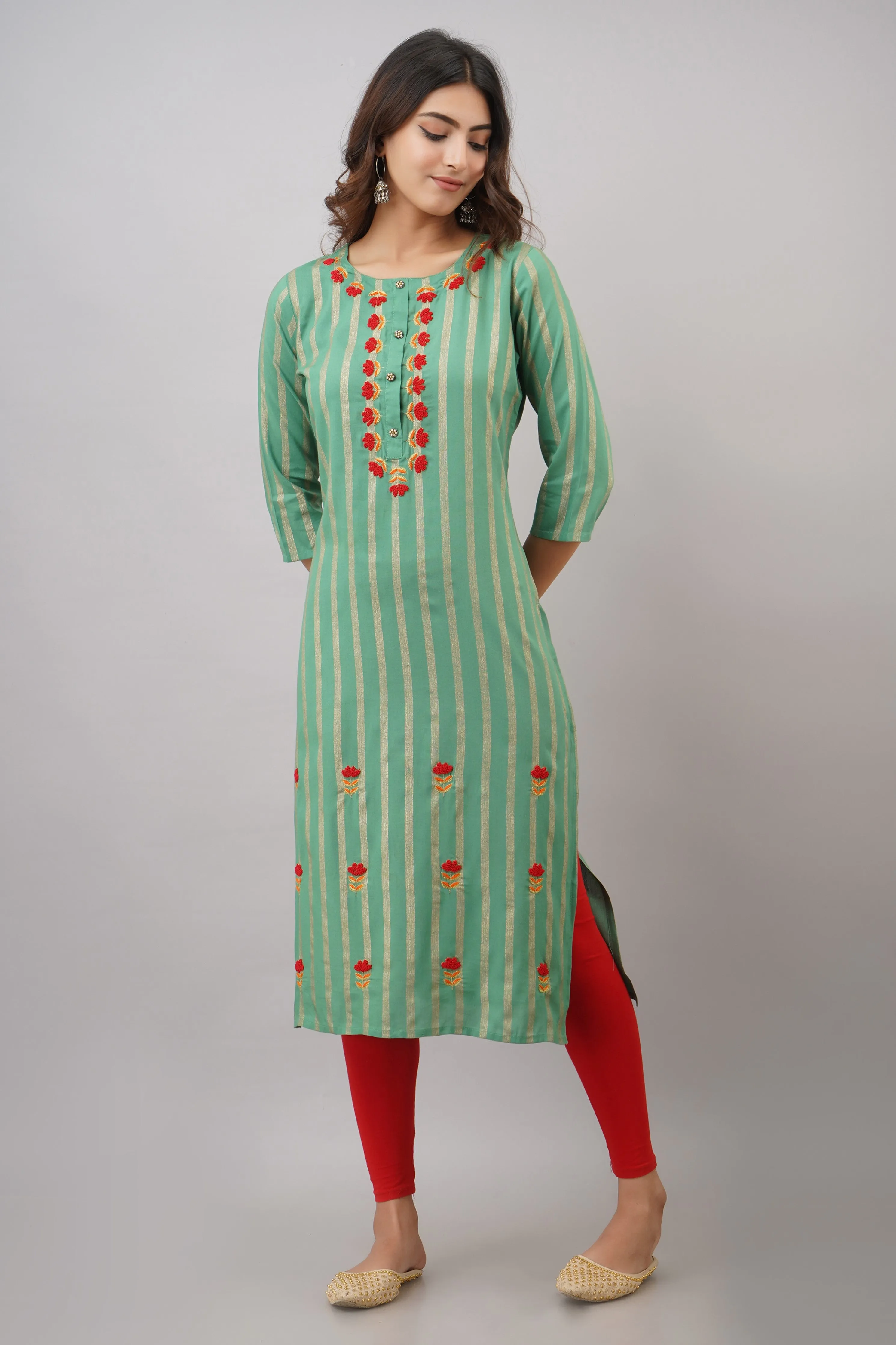 Aqua Green Rayon Straight Womens Kurta