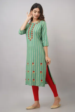 Aqua Green Rayon Straight Womens Kurta