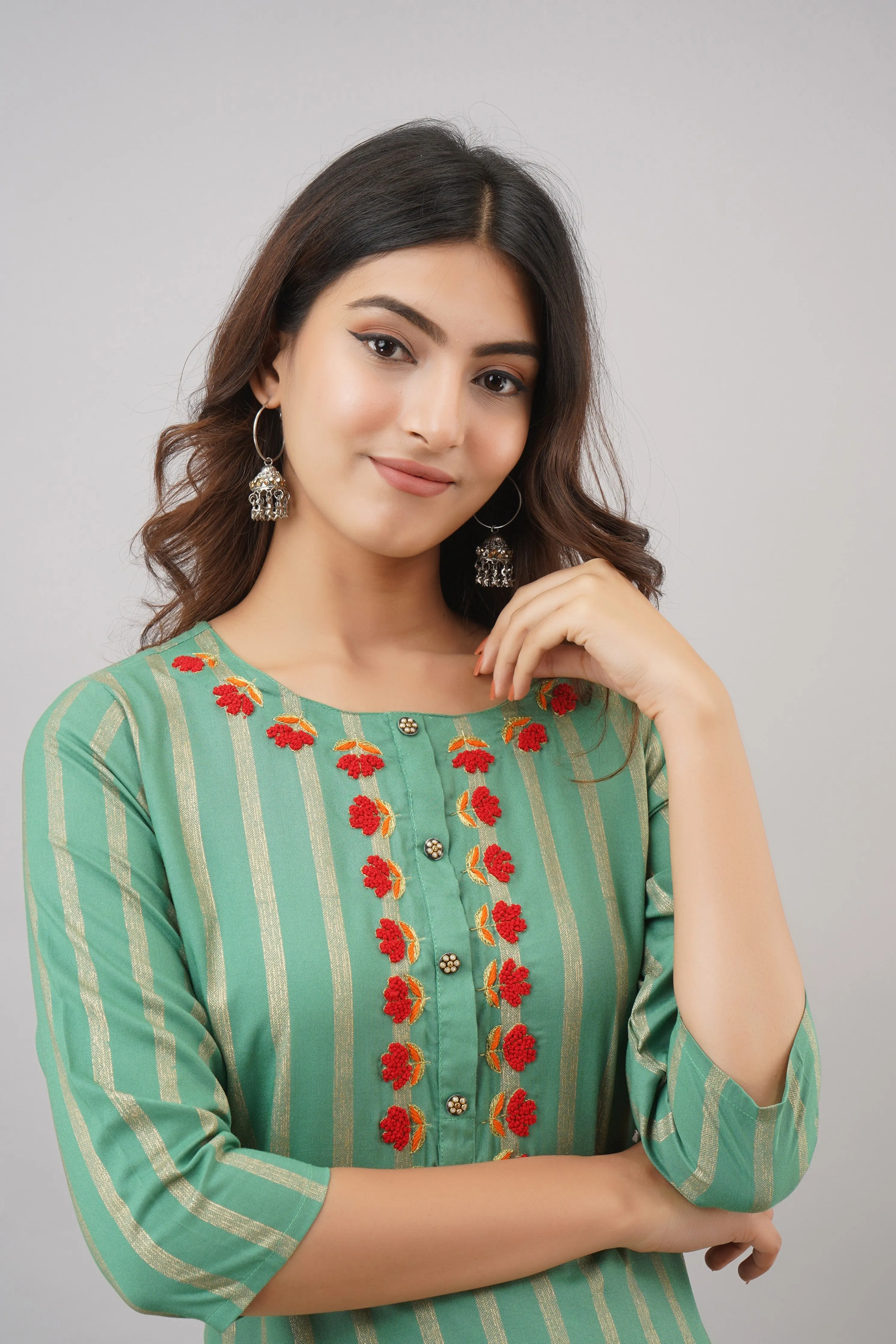 Aqua Green Rayon Straight Womens Kurta