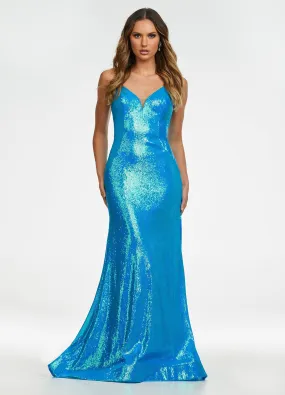 Ashley Lauren 11163 Size 2 Long Fitted Sequin Strapless Prom Pageant Dress Train Peak Point