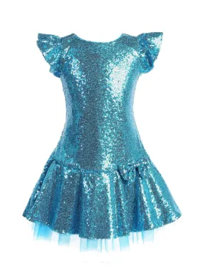 Big Girls Aqua Sequin Ruffle Tutu Junior Bridesmaid Dress 8-12