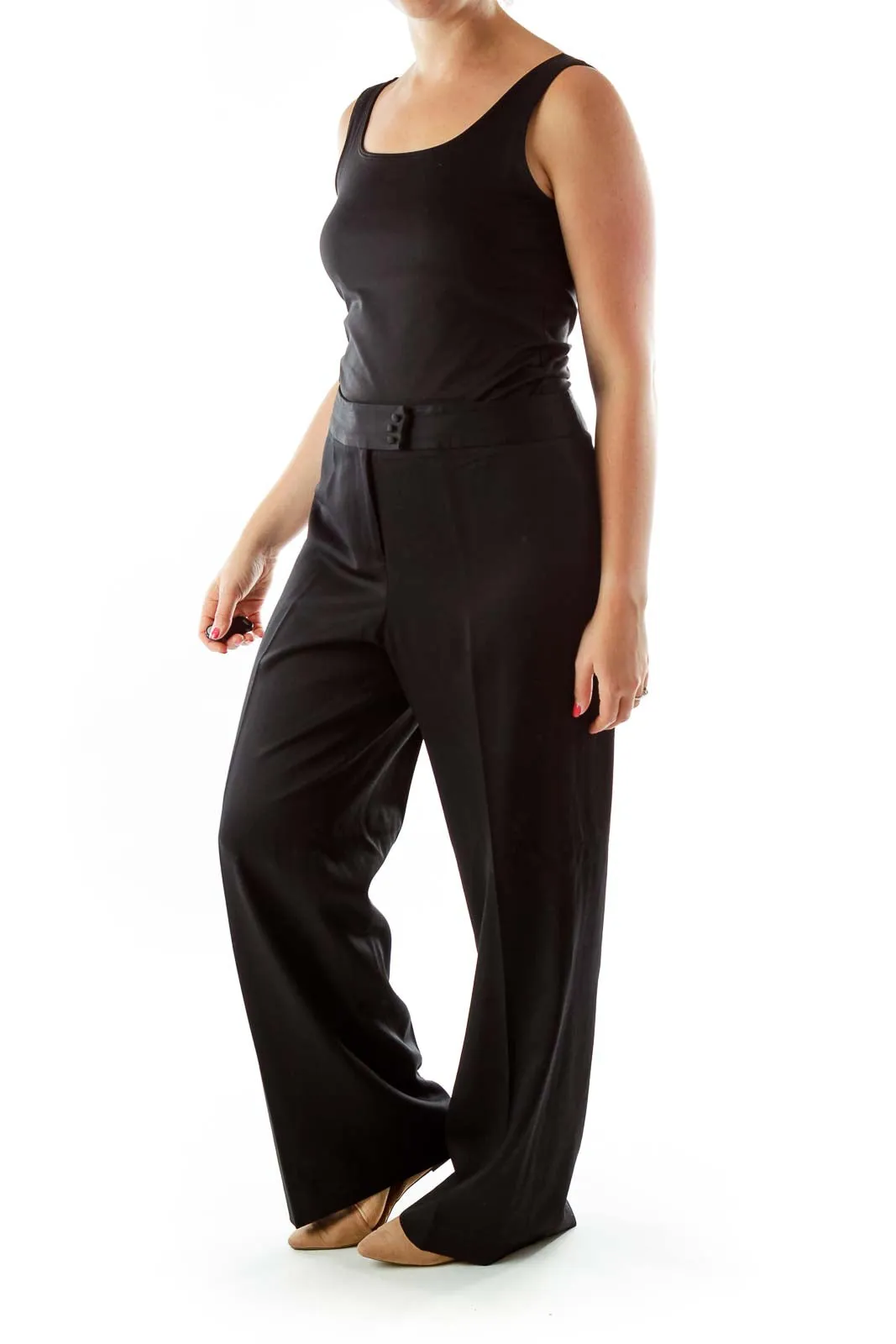 Black Fitted Straight Leg Slacks