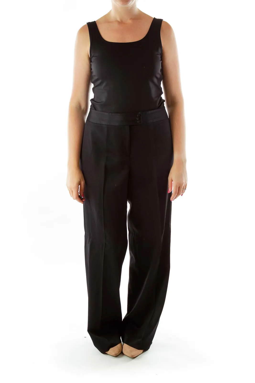 Black Fitted Straight Leg Slacks