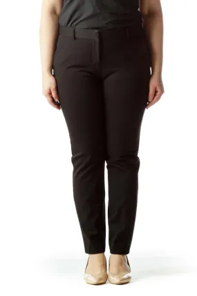 Black Pocketed Straight Leg Slacks