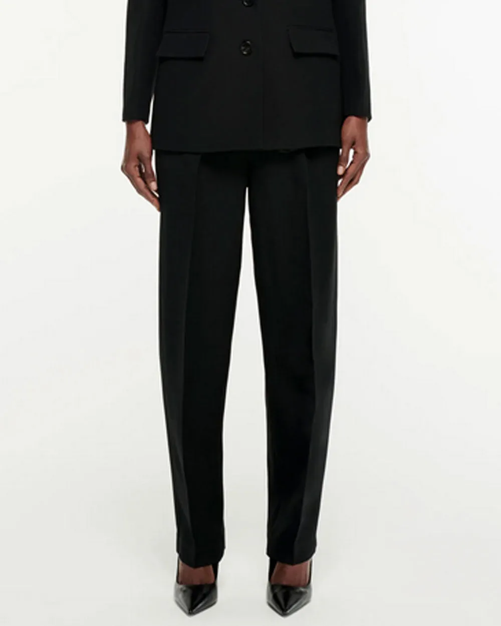 Black Silk Wool Straight Trouser