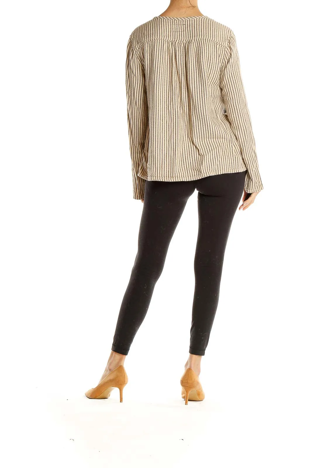 Brown Striped Embroidered Top