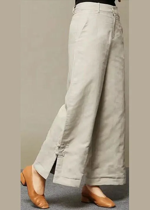 Casual Beige retro Button Thick Straight Winter Pants