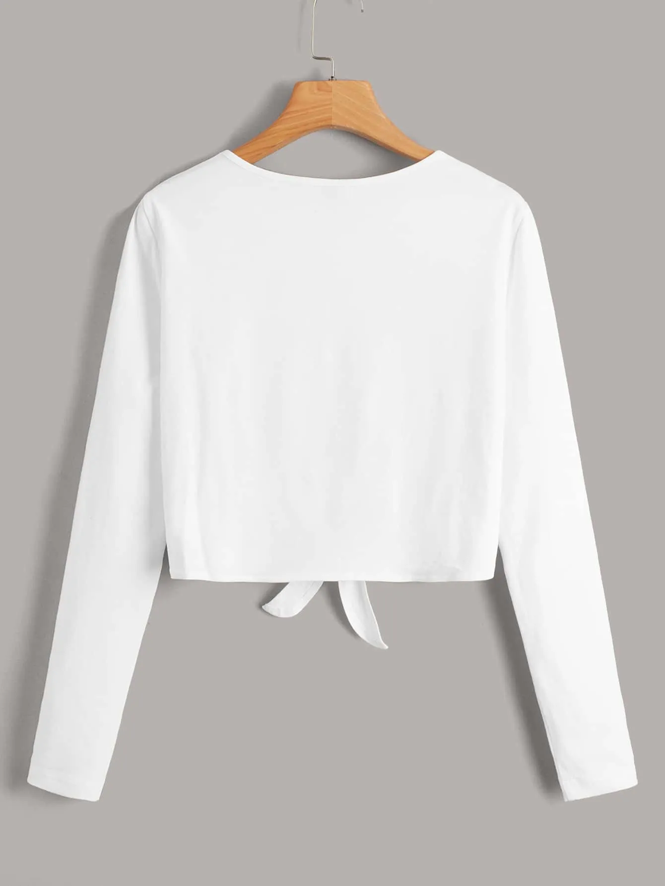 Casual Plain Knot Long Sleeve Round Neck Regular Women T-Shirt