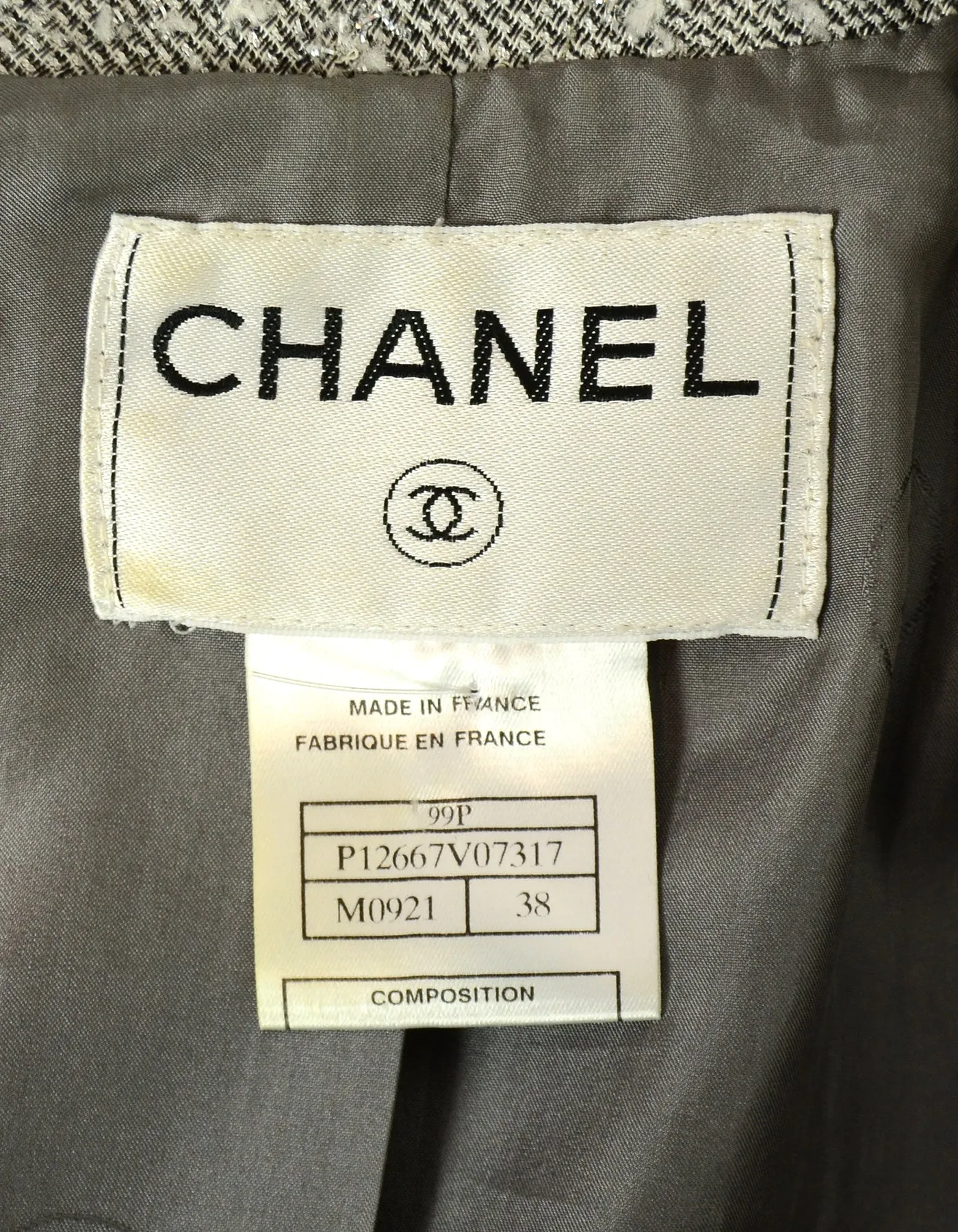 Chanel Silver Tweed Jacket & Silver Pants sz 38