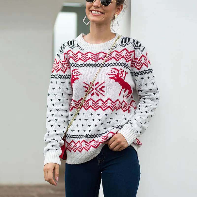 Christmas Snowflakes Reindeer Knit Sweater