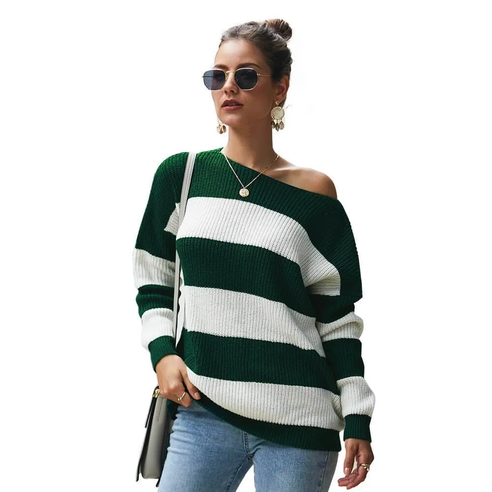 Crewneck Colorblock Stripes Knit Sweater