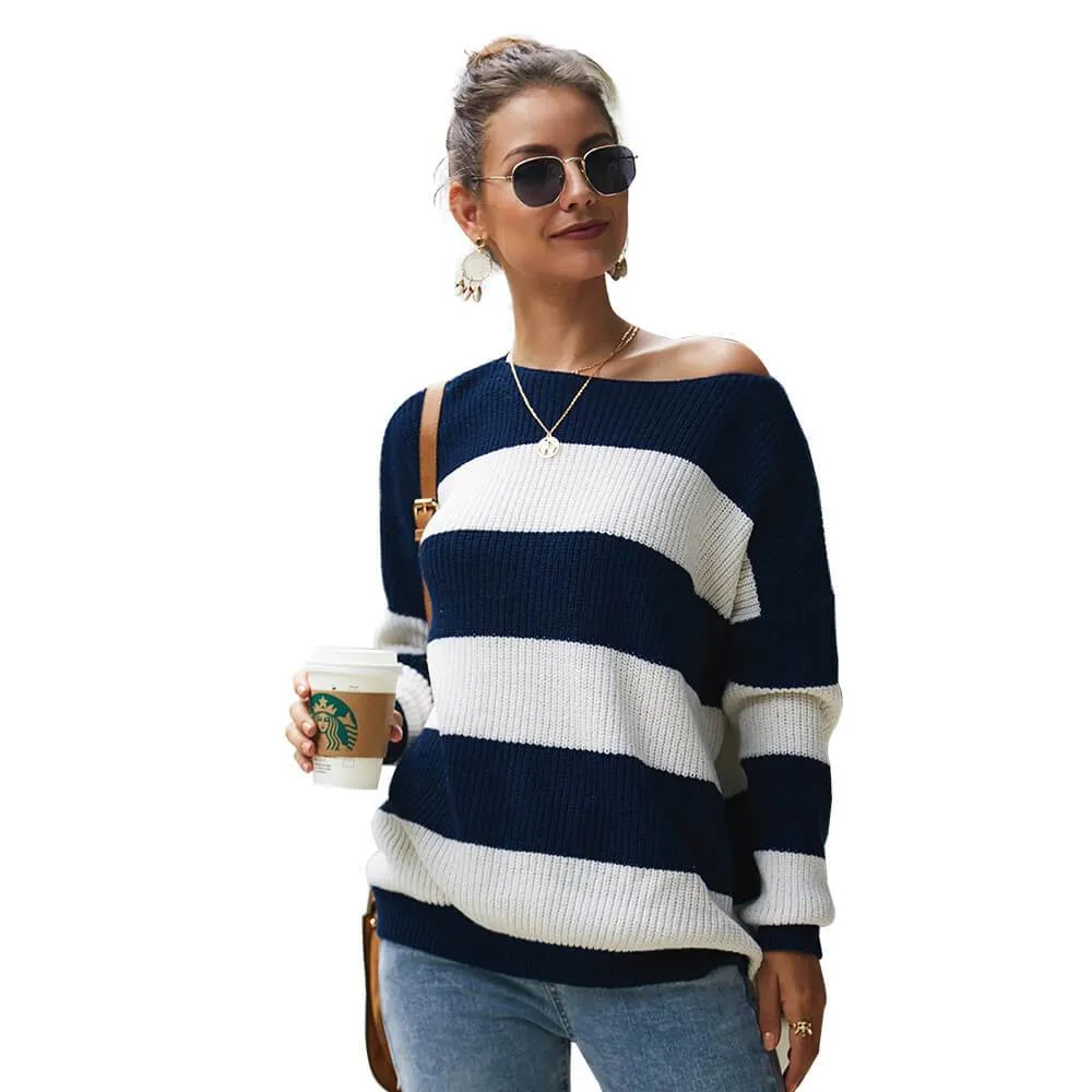 Crewneck Colorblock Stripes Knit Sweater