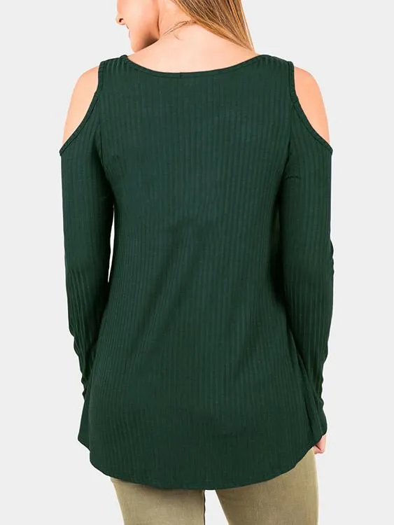 Custom Cold Shoulder Plain Cable Knit Long Sleeve Top