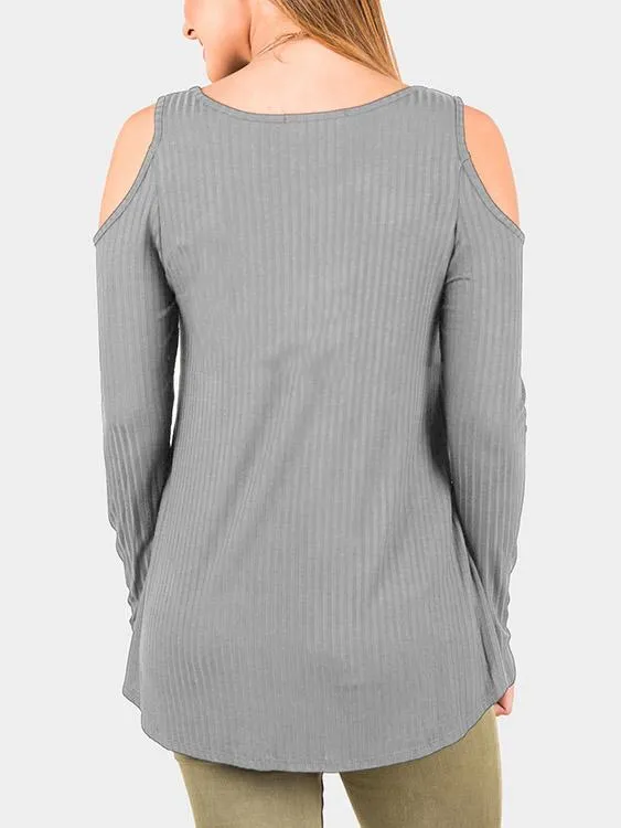 Custom Cold Shoulder Plain Cable Knit Long Sleeve Top