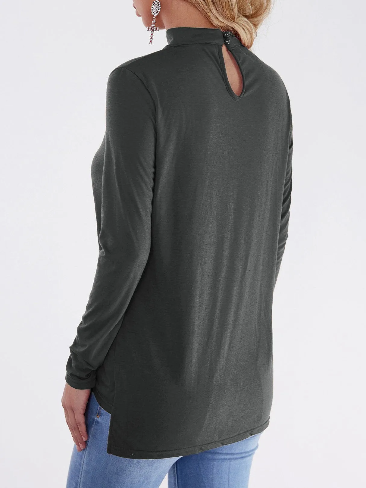 Custom Deep V-Neck Plain Crossed Front Long Sleeve Top