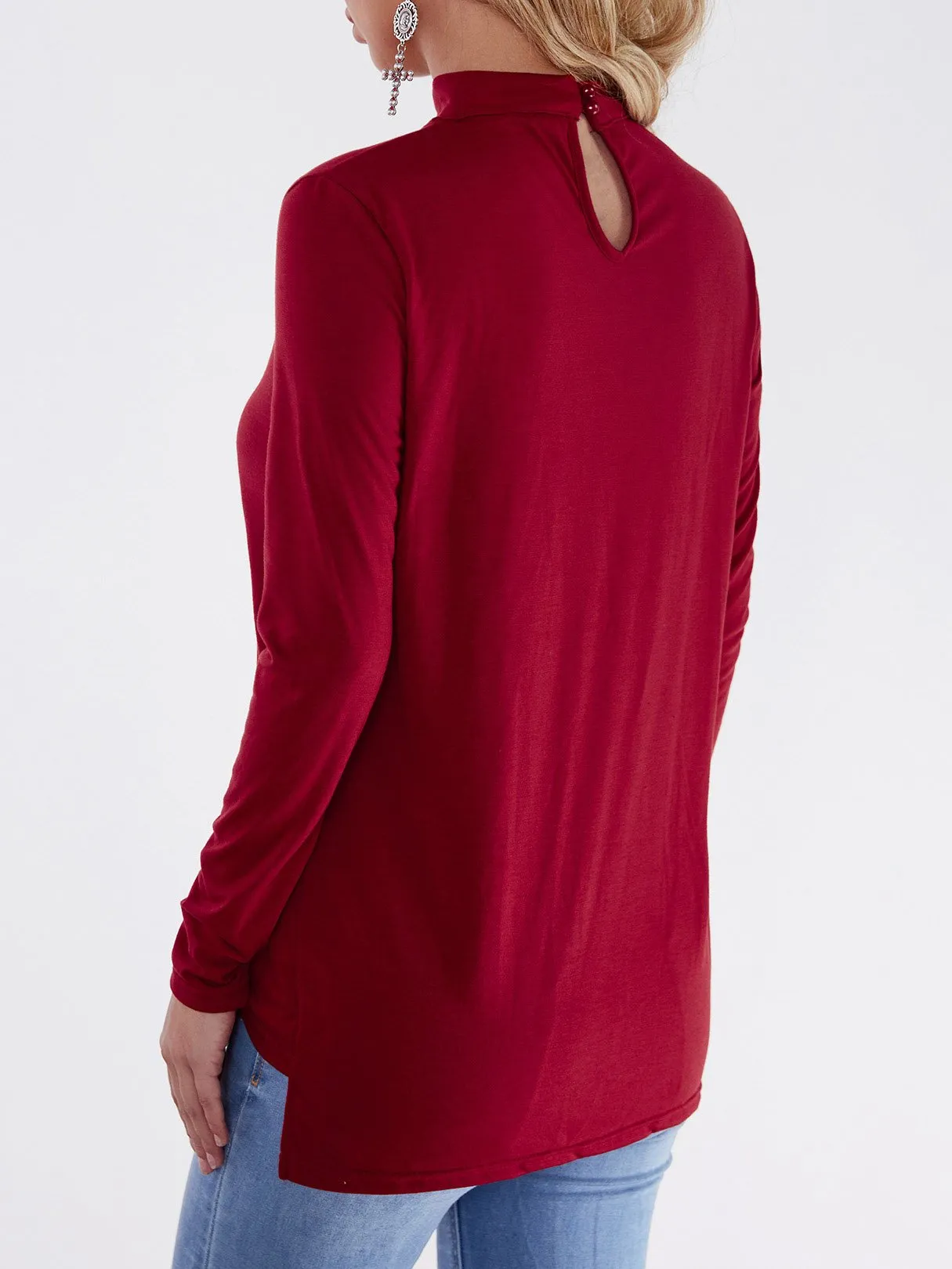 Custom Deep V-Neck Plain Crossed Front Long Sleeve Top