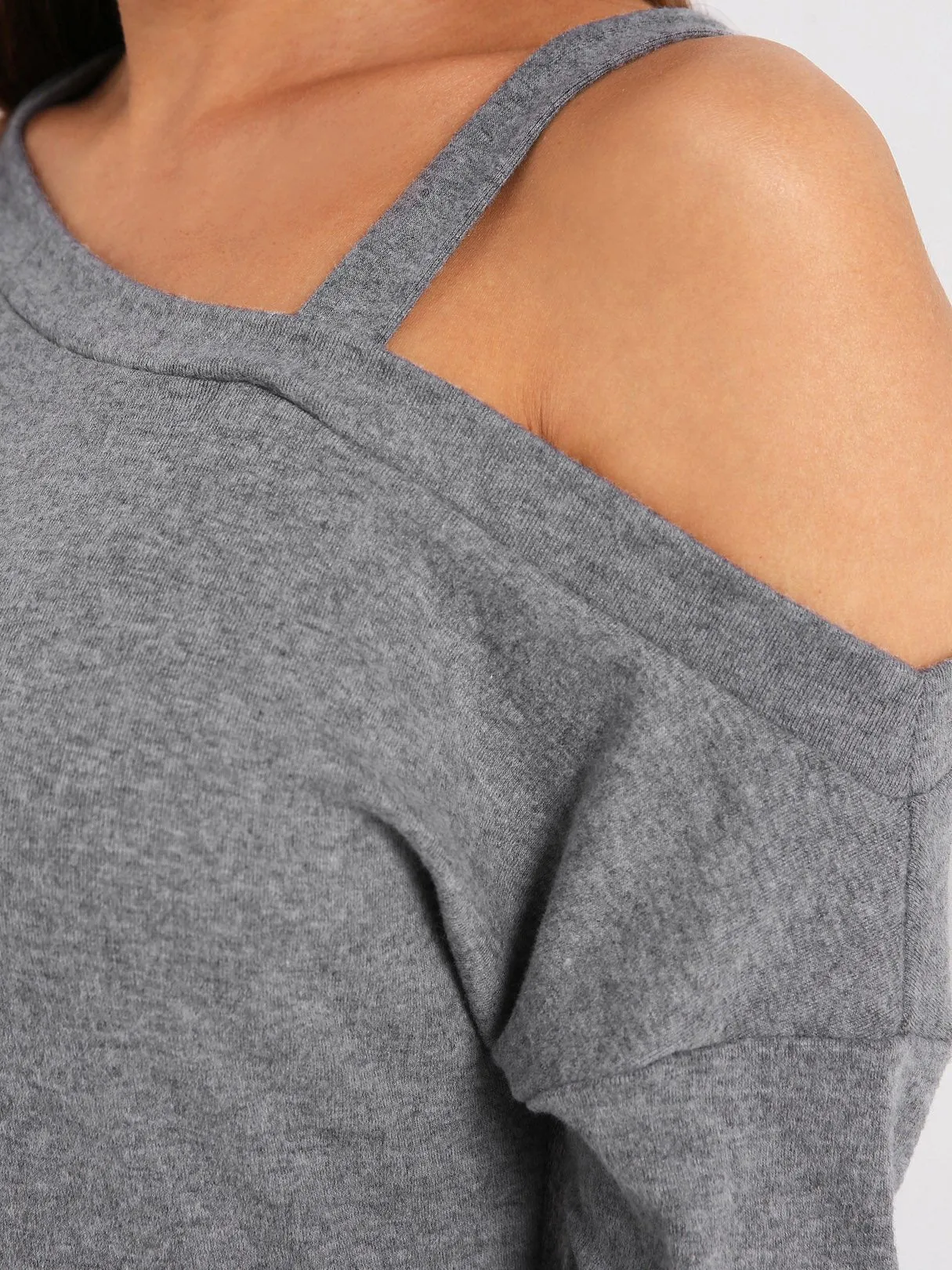 Custom One Shoulder Plain Long Sleeve Grey Top