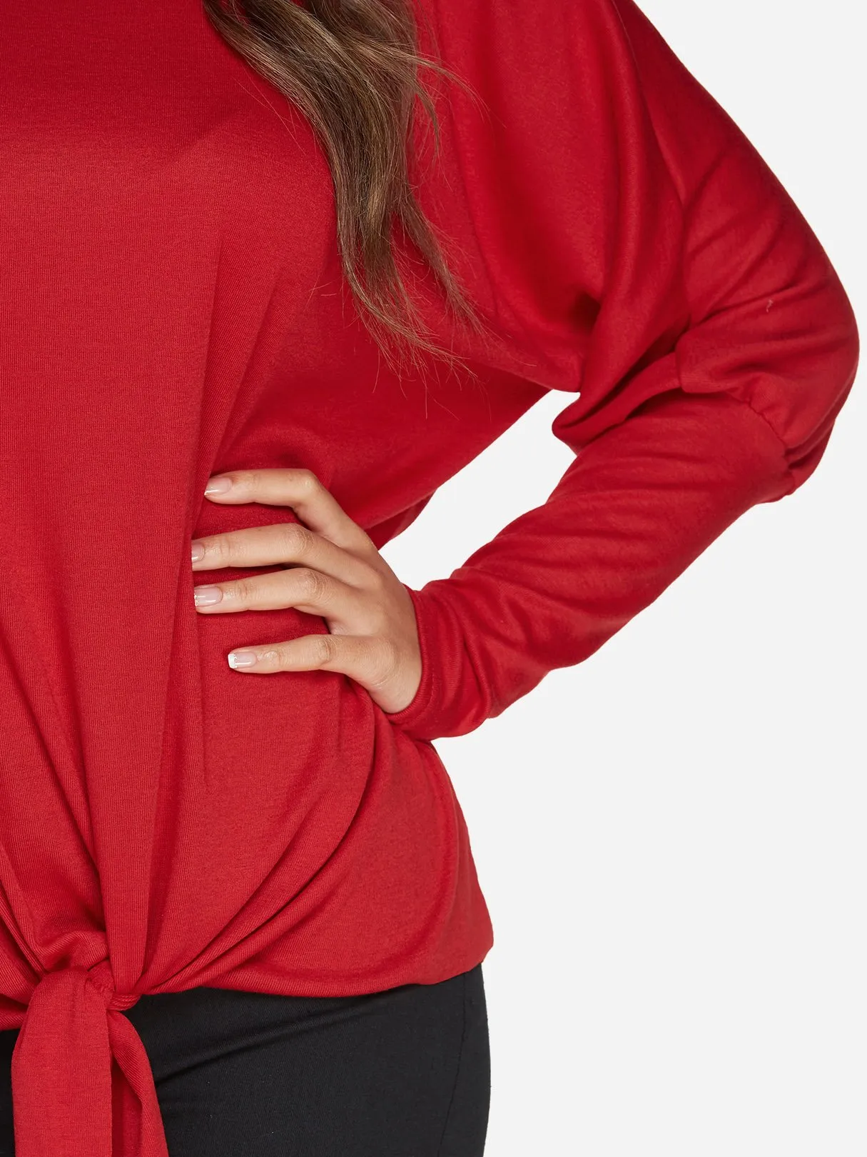 Custom One Shoulder Plain Self-Tie Long Sleeve Top