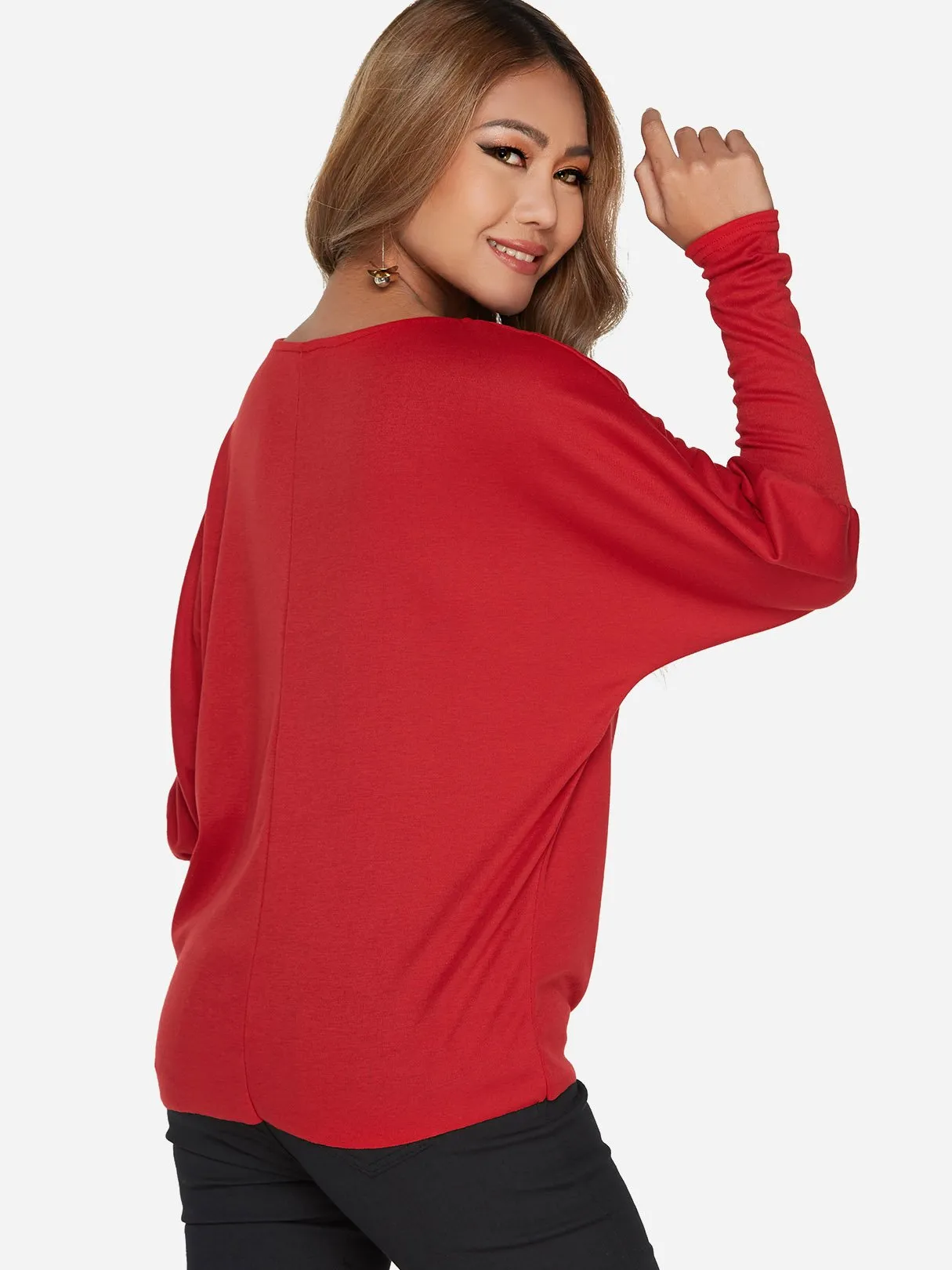 Custom One Shoulder Plain Self-Tie Long Sleeve Top