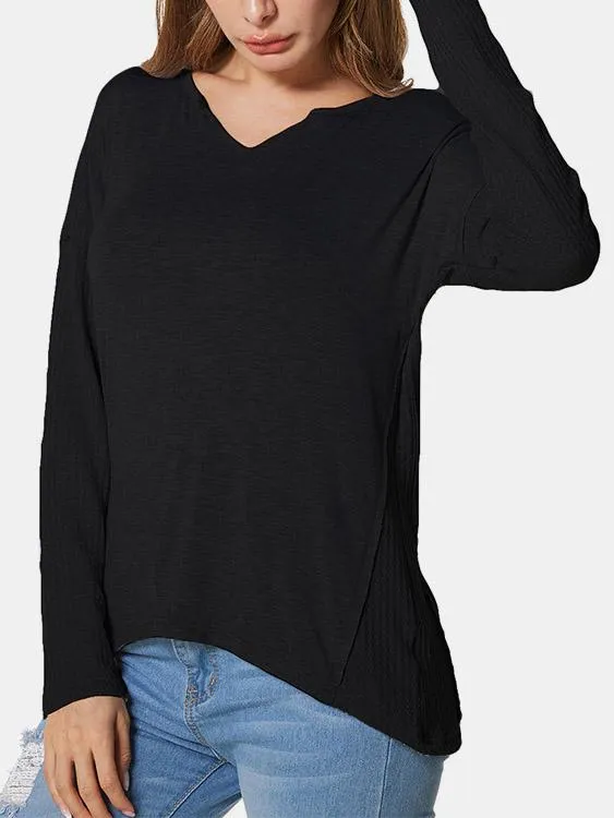 Custom Plain V-Neck Long Sleeves Tees