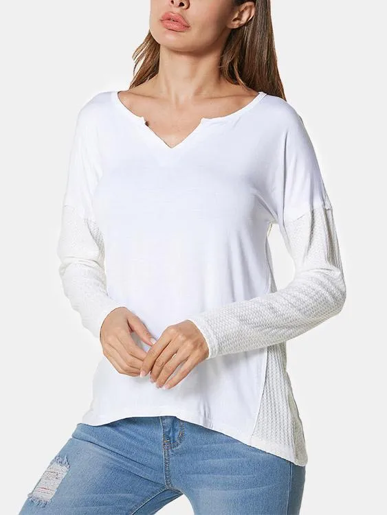 Custom Plain V-Neck Long Sleeves Tees