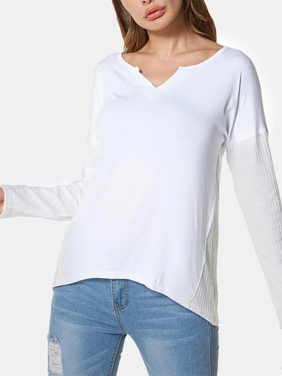 Custom Plain V-Neck Long Sleeves Tees