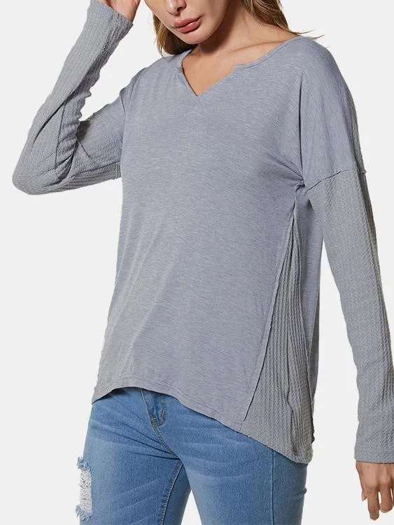 Custom Plain V-Neck Long Sleeves Tees