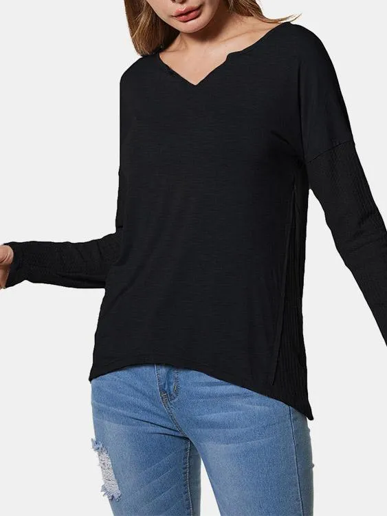 Custom Plain V-Neck Long Sleeves Tees