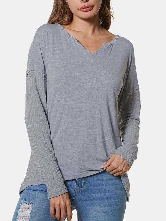 Custom Plain V-Neck Long Sleeves Tees