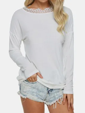 Custom Round Neck Plain Lace Long Sleeve T-Shirt