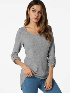 Custom Round Neck Plain Long Sleeve Grey Top