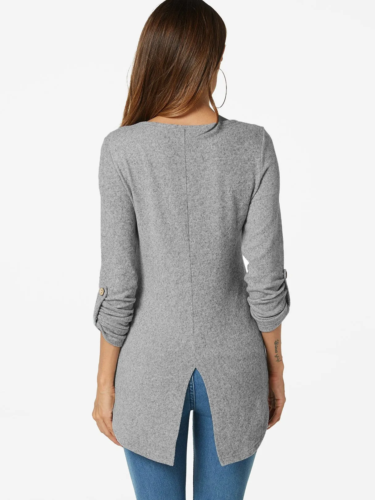 Custom Round Neck Plain Long Sleeve Grey Top