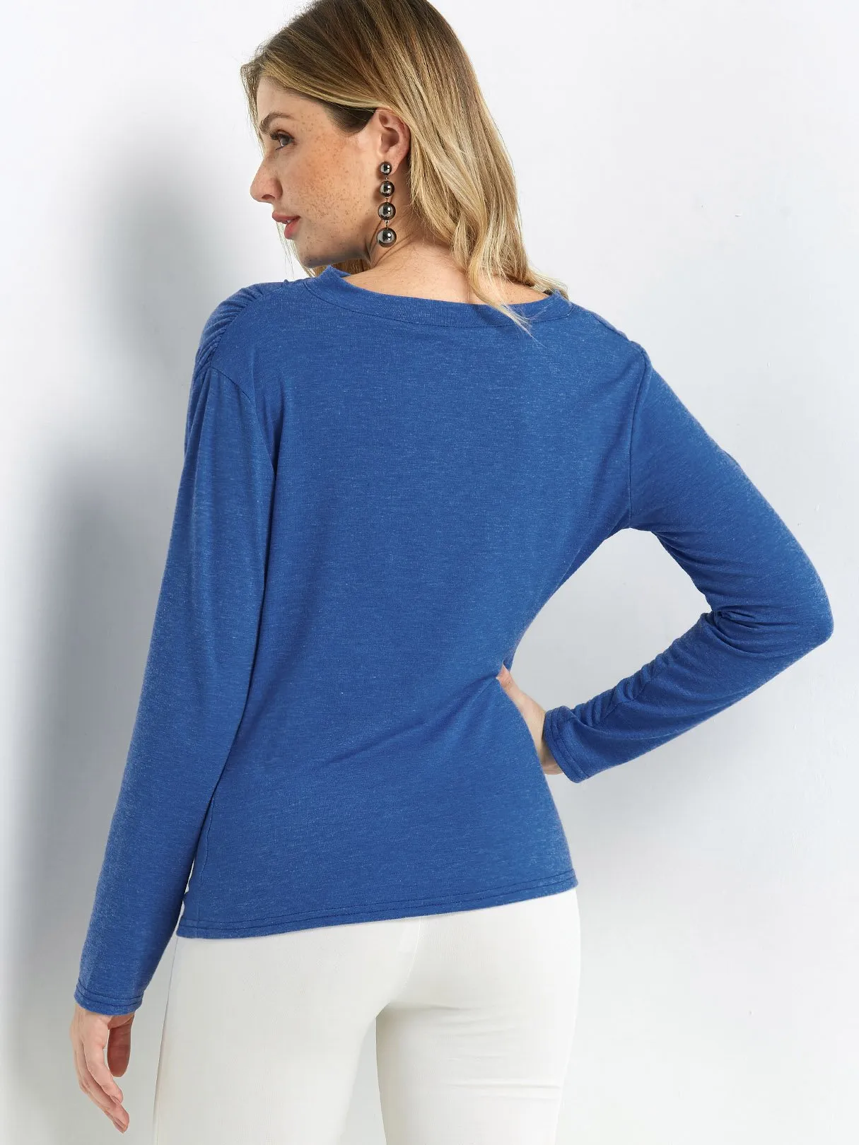 Custom Round Neck Plain Pleated Long Sleeve T-Shirts