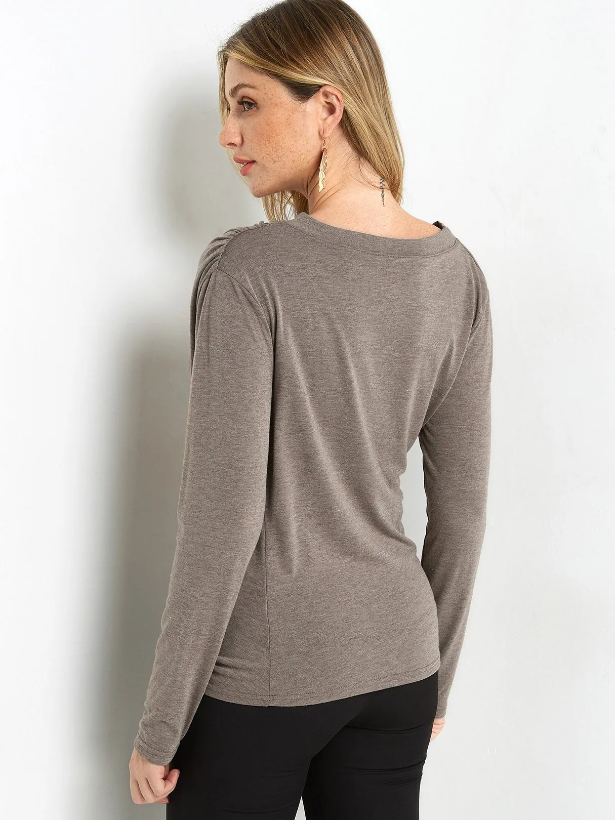 Custom Round Neck Plain Pleated Long Sleeve T-Shirts