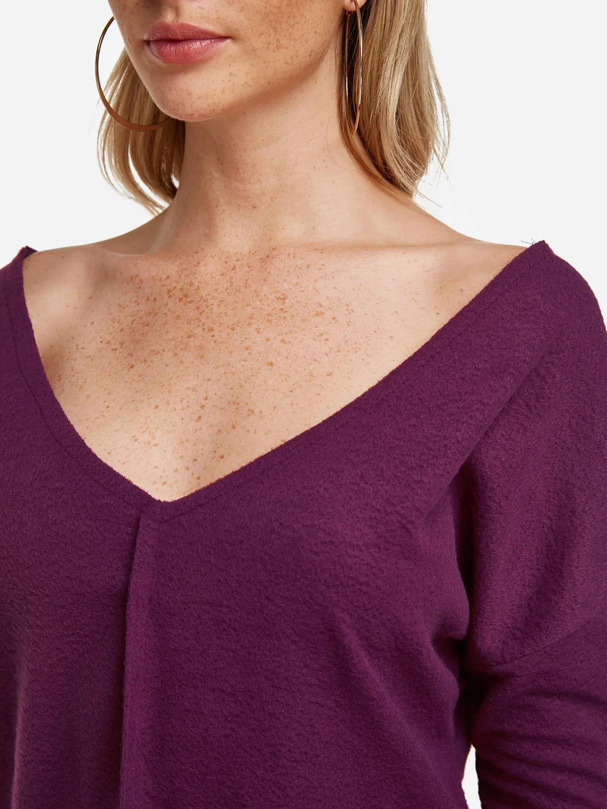 Custom V-Neck One Shoulder Plain Slit Long Sleeve High-Low Hem Purple T-Shirts