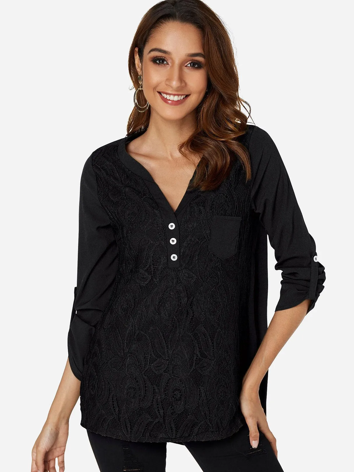 Custom V-Neck Plain Lace Long Sleeve T-Shirts