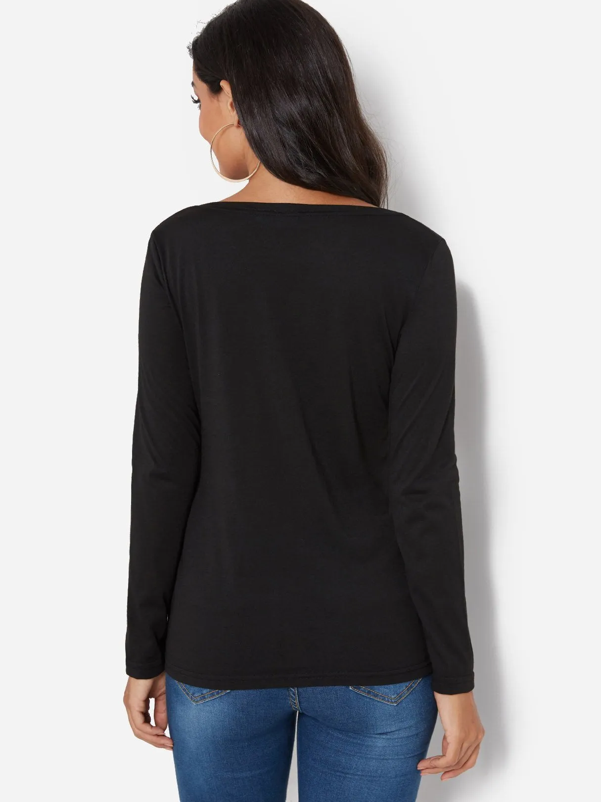 Custom V-Neck Plain Pleated Long Sleeve T-Shirts