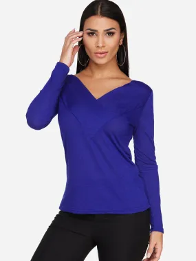 Custom V-Neck Plain Pleated Long Sleeve T-Shirts