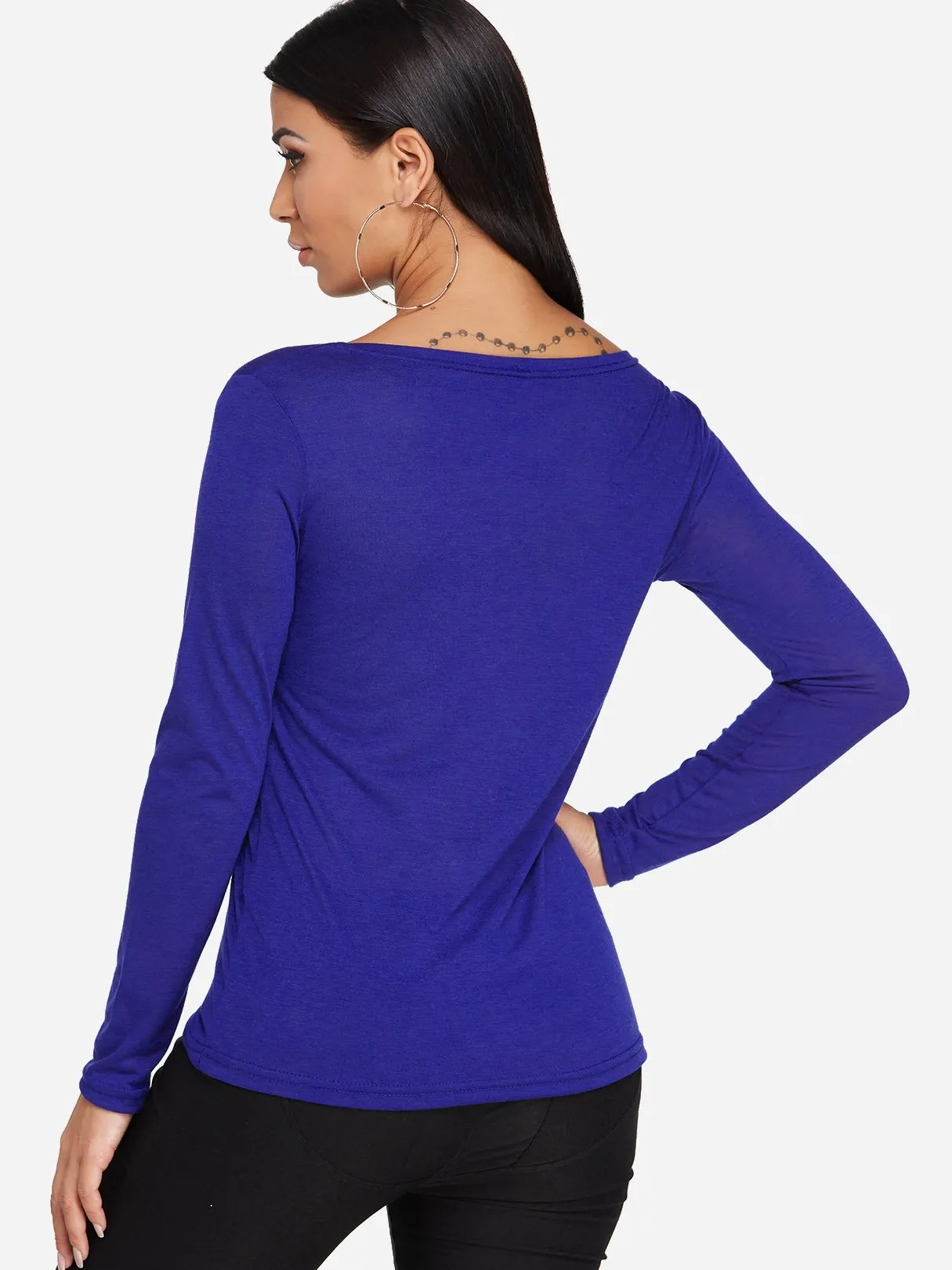 Custom V-Neck Plain Pleated Long Sleeve T-Shirts