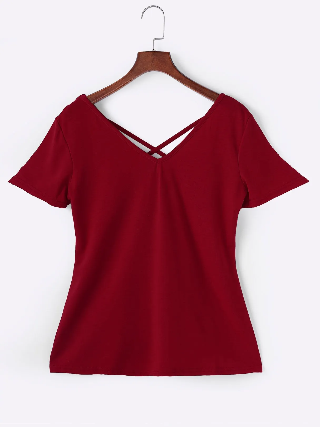 Custom V-Neck Plain Short Sleeve Red T-Shirts