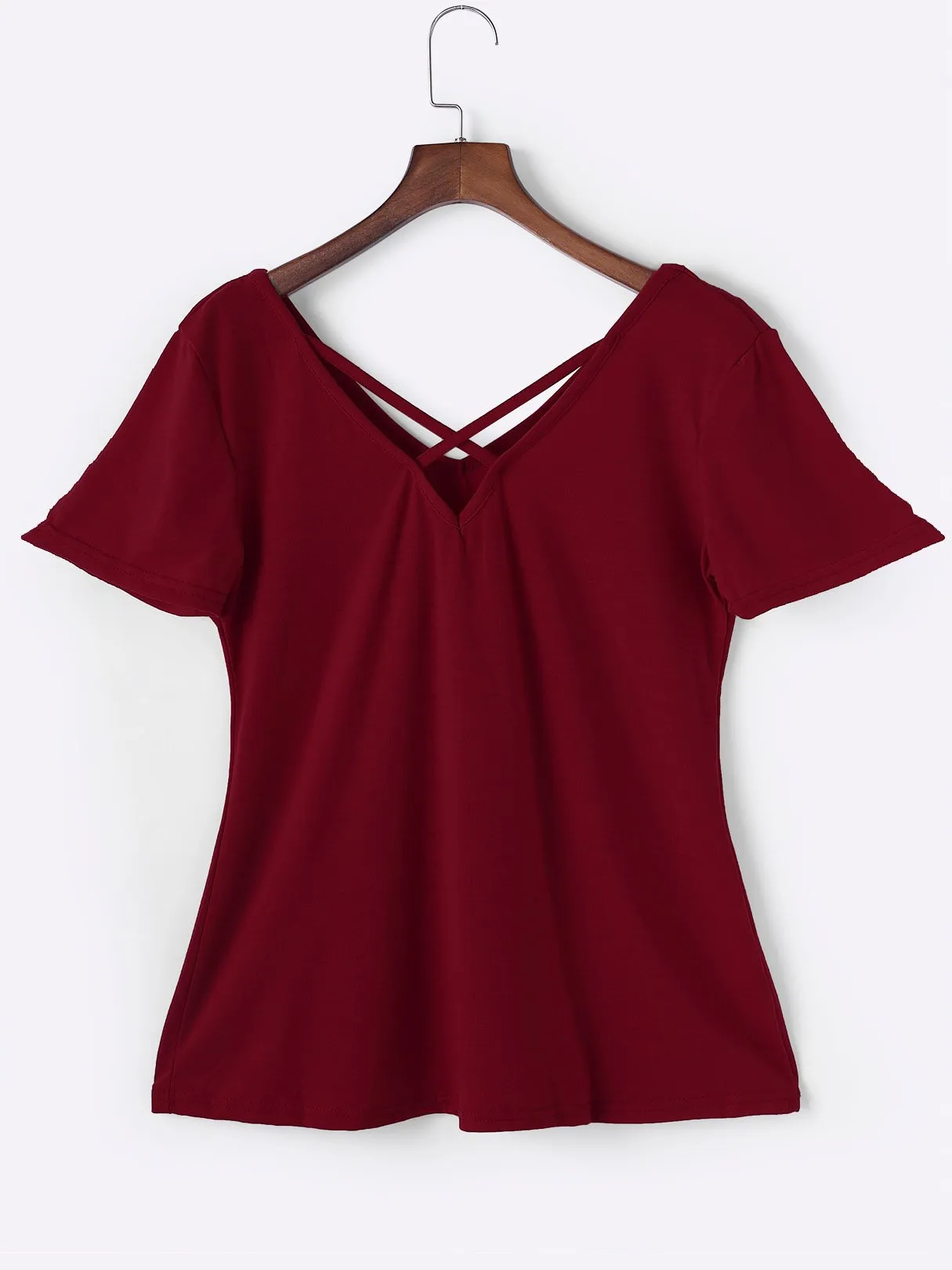 Custom V-Neck Plain Short Sleeve Red T-Shirts