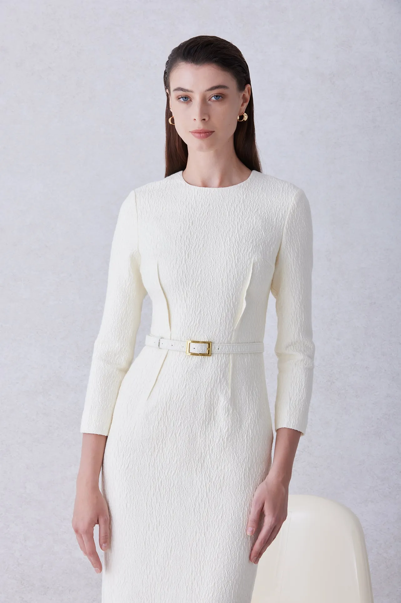 DRESS WITH SELF-FABRIC BELT