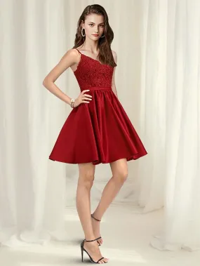 Dresses Minimalist Dress Homecoming Short  Mini Sleeveless V Neck Satin with Pleats